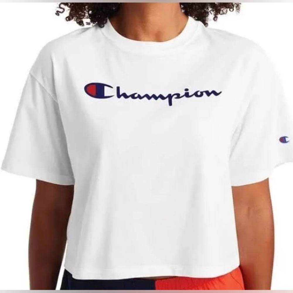 Champion White Tee with Blue and Red Logo